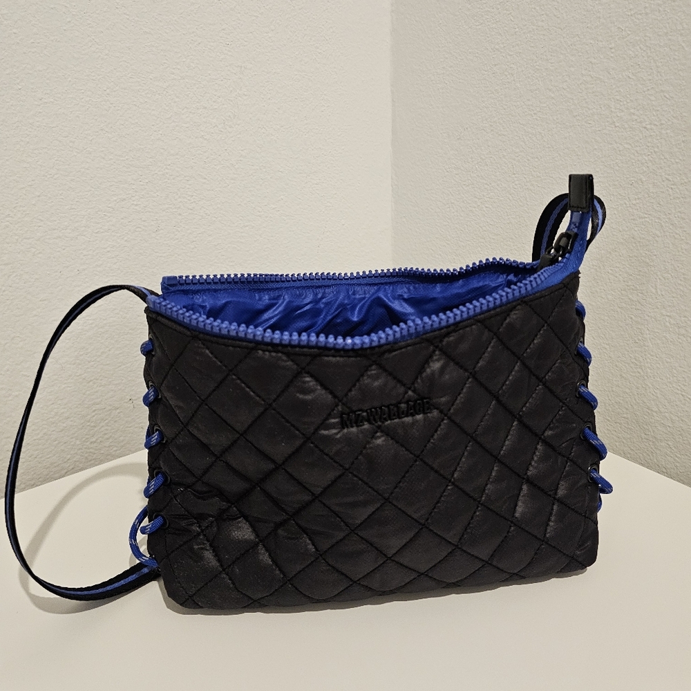 MZ WALLACE Black and Cobalt Small Lace Up Crossbody